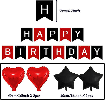 Geburtstagsdeko Schwarz Rot Happy Birthday Partyset Frauen Männer