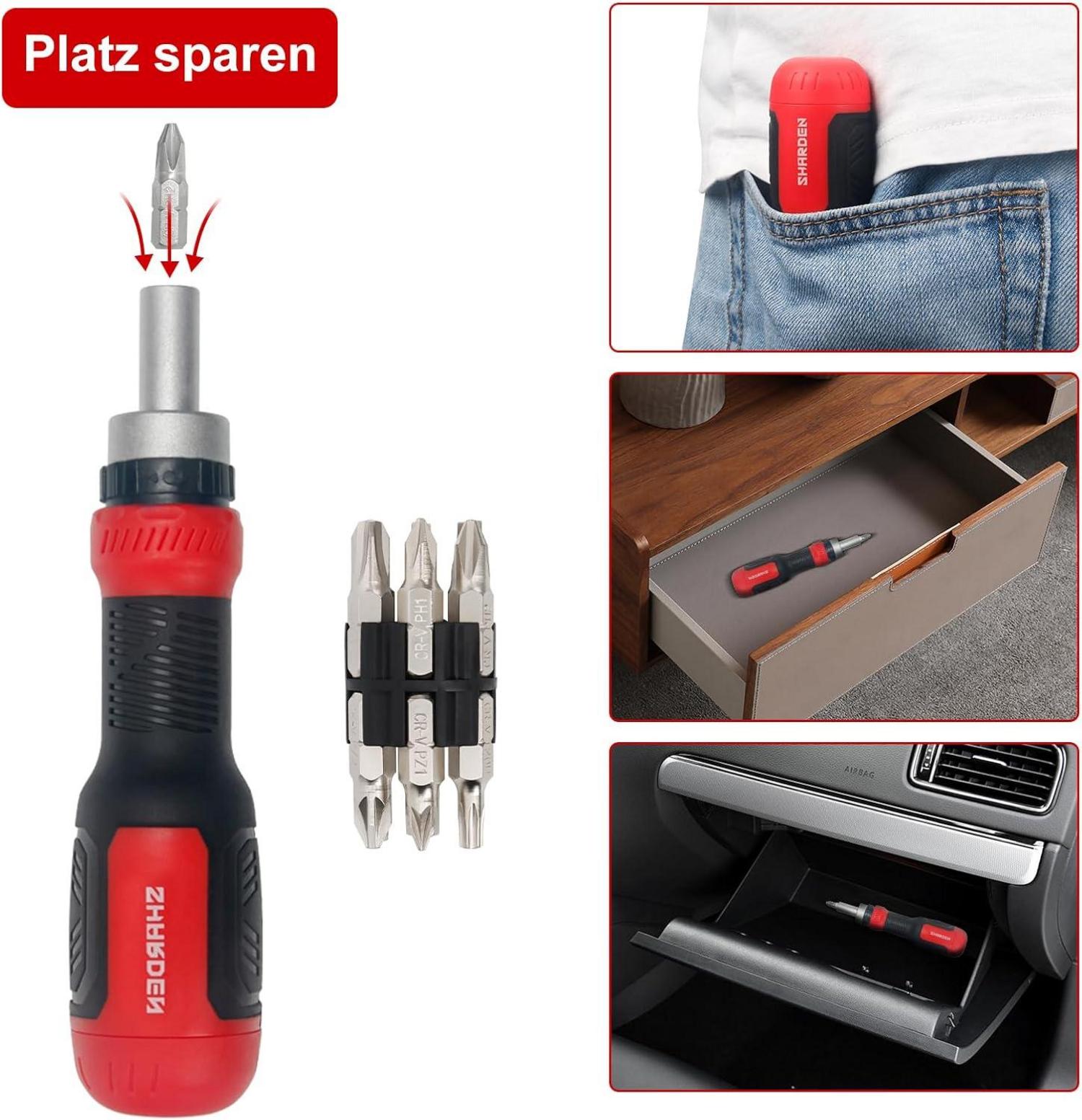 SHARDEN Multitool Ratschen-Schraubendreher 13-in-1 Torx Schlitz Kreuzschlitz