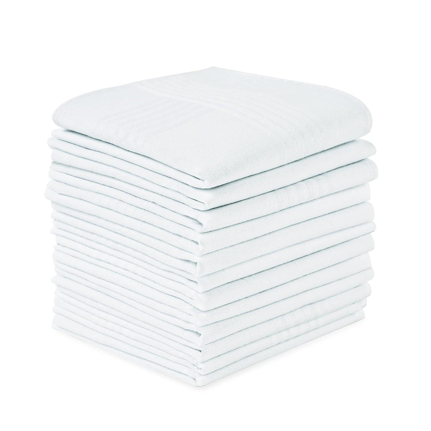 12er Set Herren Stofftaschentücher 40x40cm Weiß Baumwolle