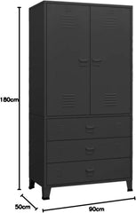 Industrieller Metallschrank für Schlafzimmer und Garderobe Schwarz