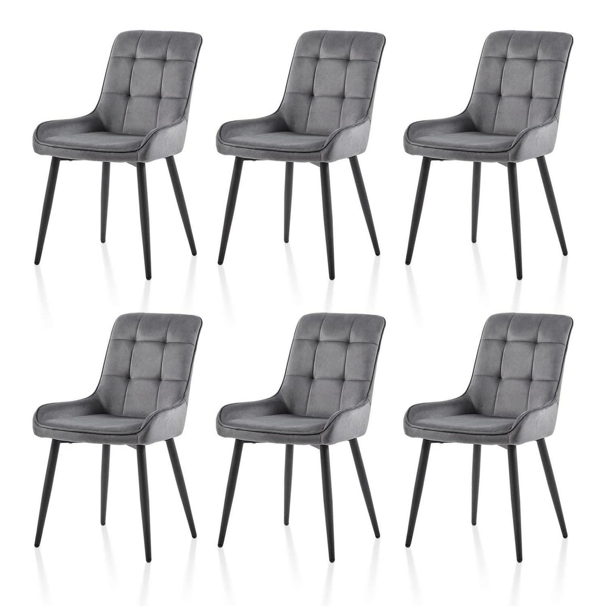 Samt Esszimmerstühle 6er Set | Gepolsterte Küchenstühle Grau