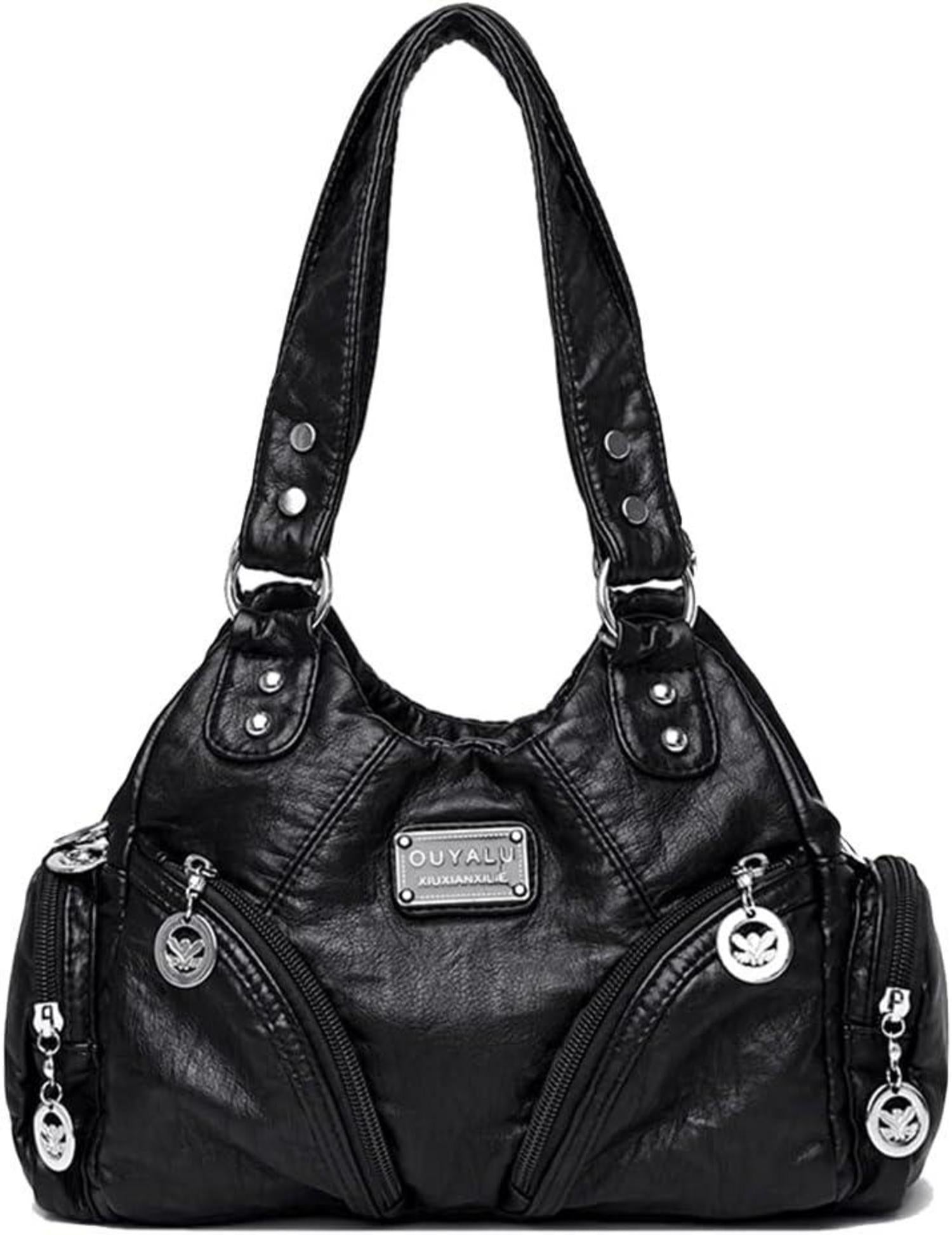 Schwarze Retro Damen Handtasche PU Leder Schultertasche Henkeltasche