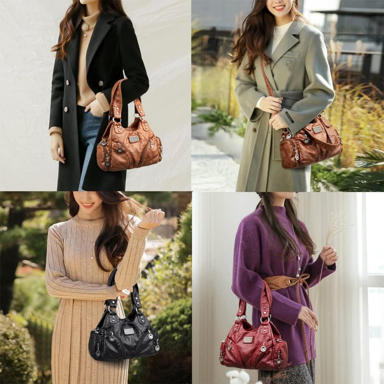 Damenhandtasche aus PU-Leder Vintage Schwarz Hobo