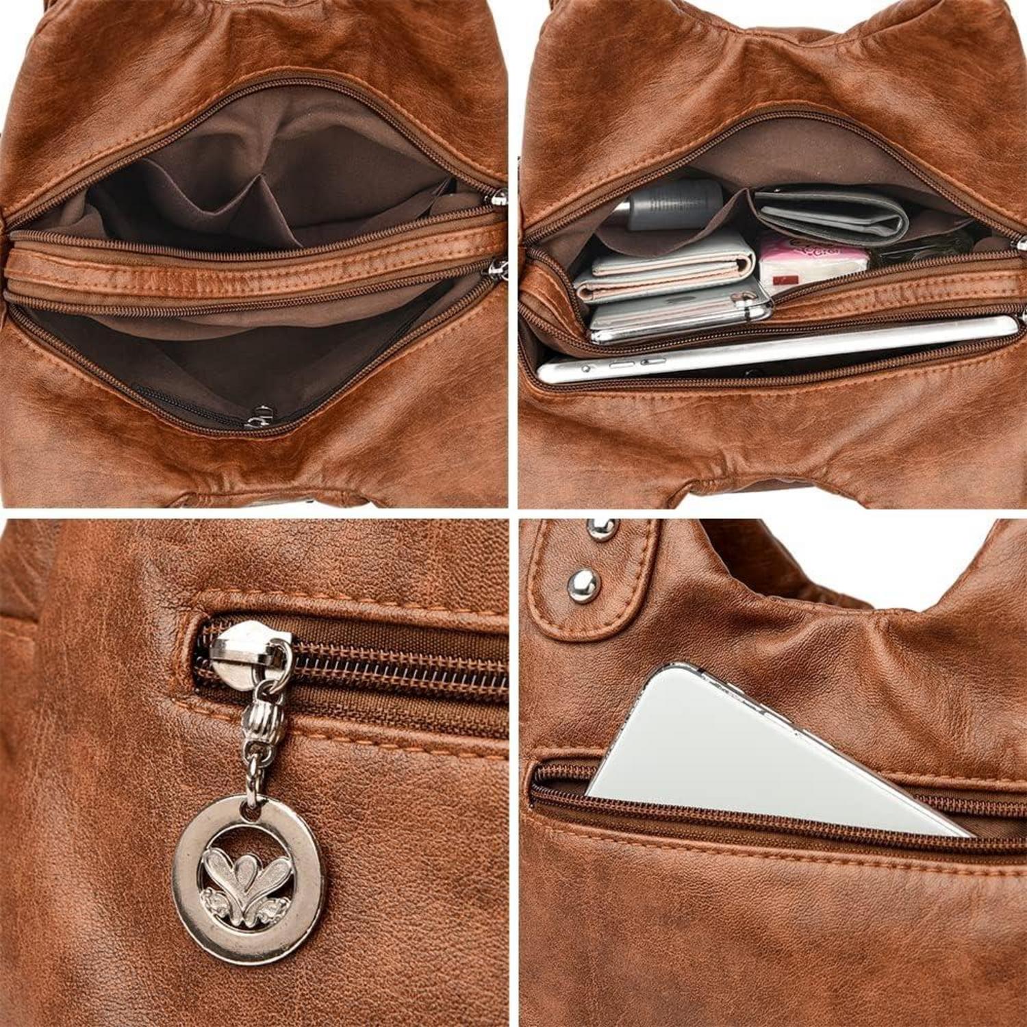 Damen PU-Leder Hobo Handtasche Vintage Schultertasche Retro Schwarz