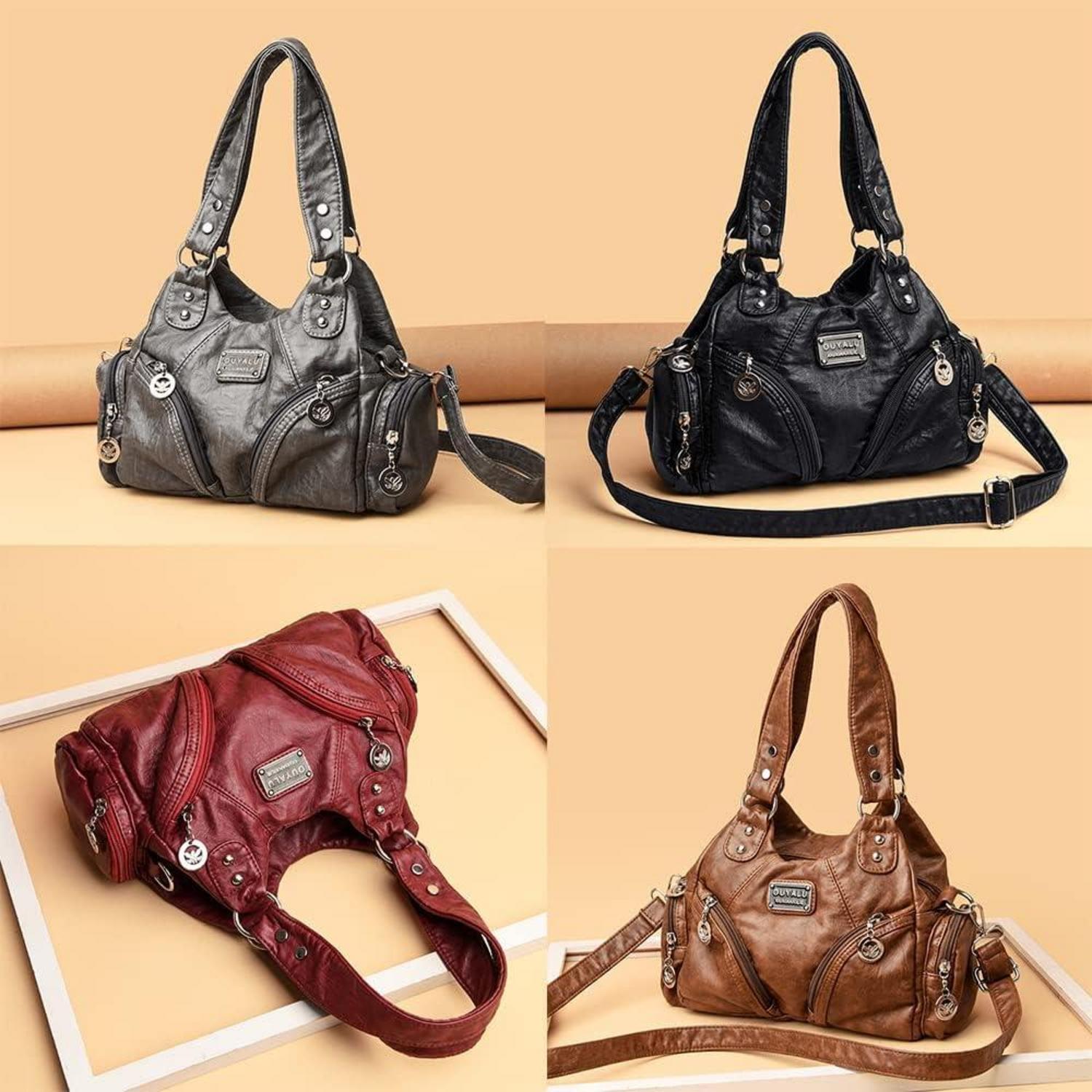 Damen Handtasche PU Leder Hobo Vintage Schultertasche Schwarz