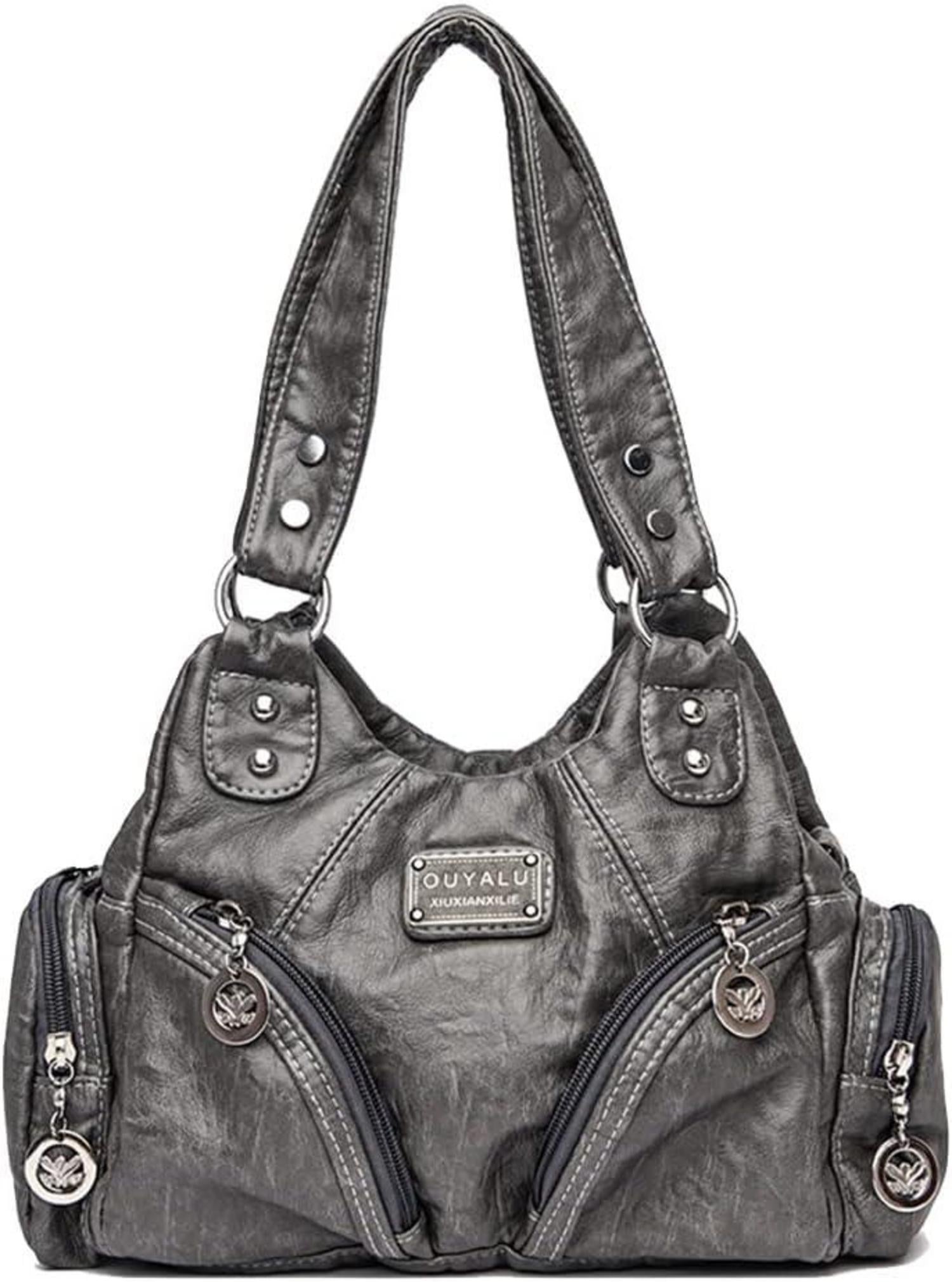 Damenhandtasche PU-Leder Hobo Vintage Schultertasche Retro Grau
