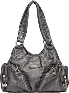 Damenhandtasche PU-Leder Hobo Vintage Schultertasche Retro Grau