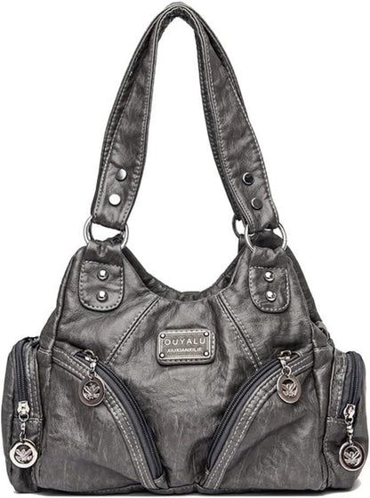 Damenhandtasche PU-Leder Hobo Vintage Schultertasche Retro Grau