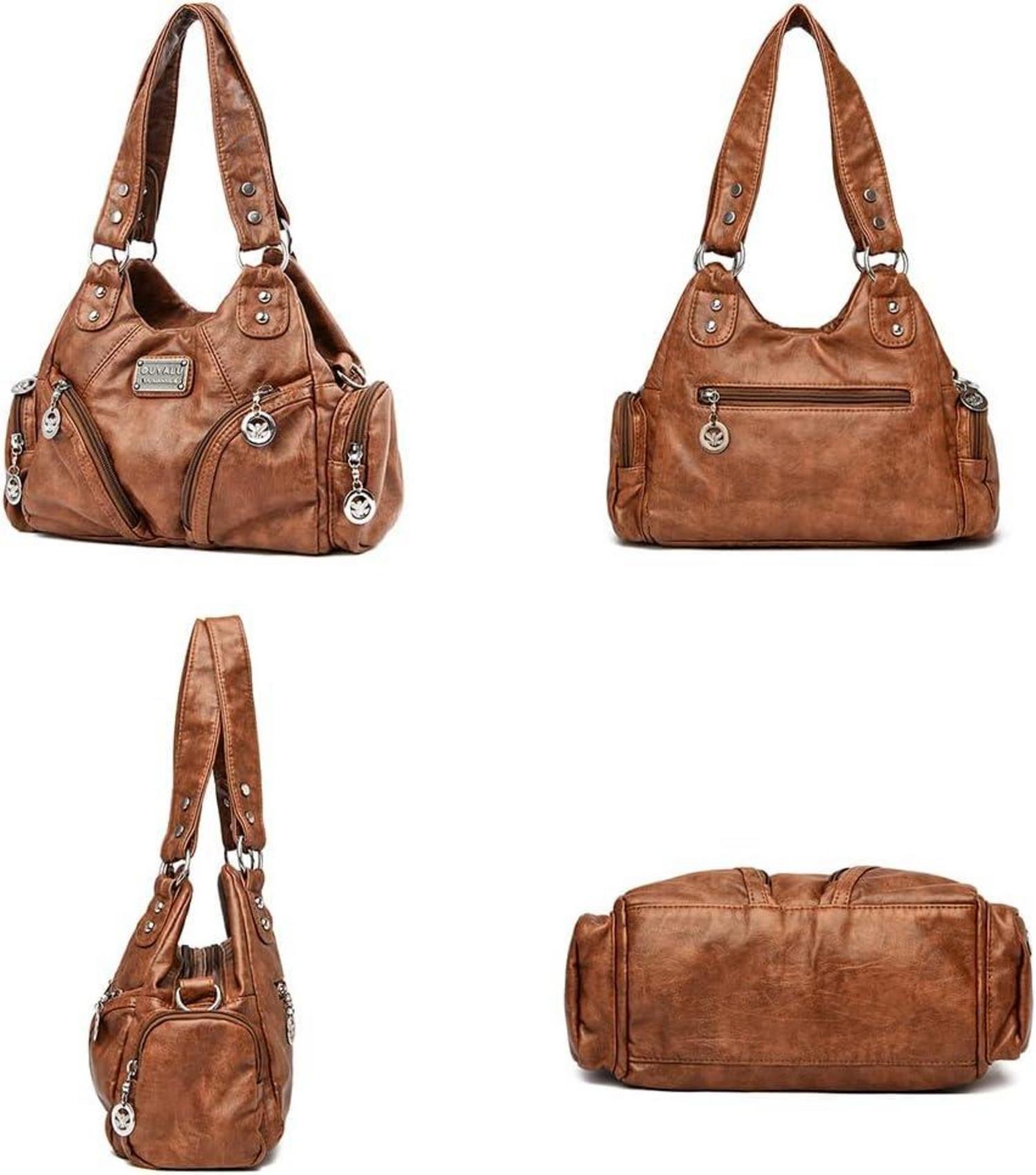 Damen Handtasche PU-Leder Vintage Hobo Schultertasche Grau