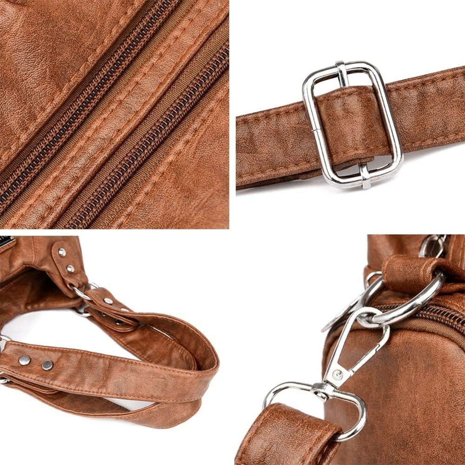 Coolives Damenhandtasche PU-Leder Vintage Hobo Umhängetasche Schultertasche Grau