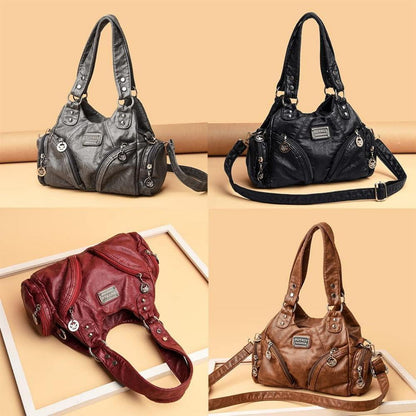 Coolives Damenhandtasche PU-Leder Vintage Hobo Umhängetasche Schultertasche Grau