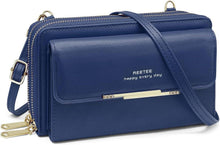 Damen Handytasche Umhängetasche RFID Schutz 24 Kartenfächer Marineblau