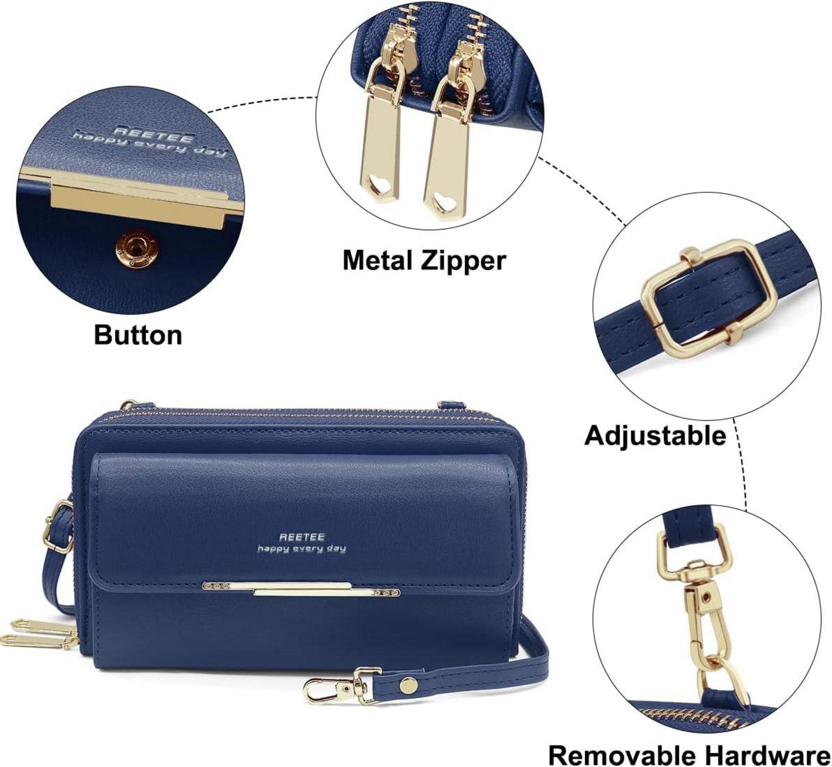Damen Handytasche Umhängetasche RFID Schutz Kartenfächer Marineblau