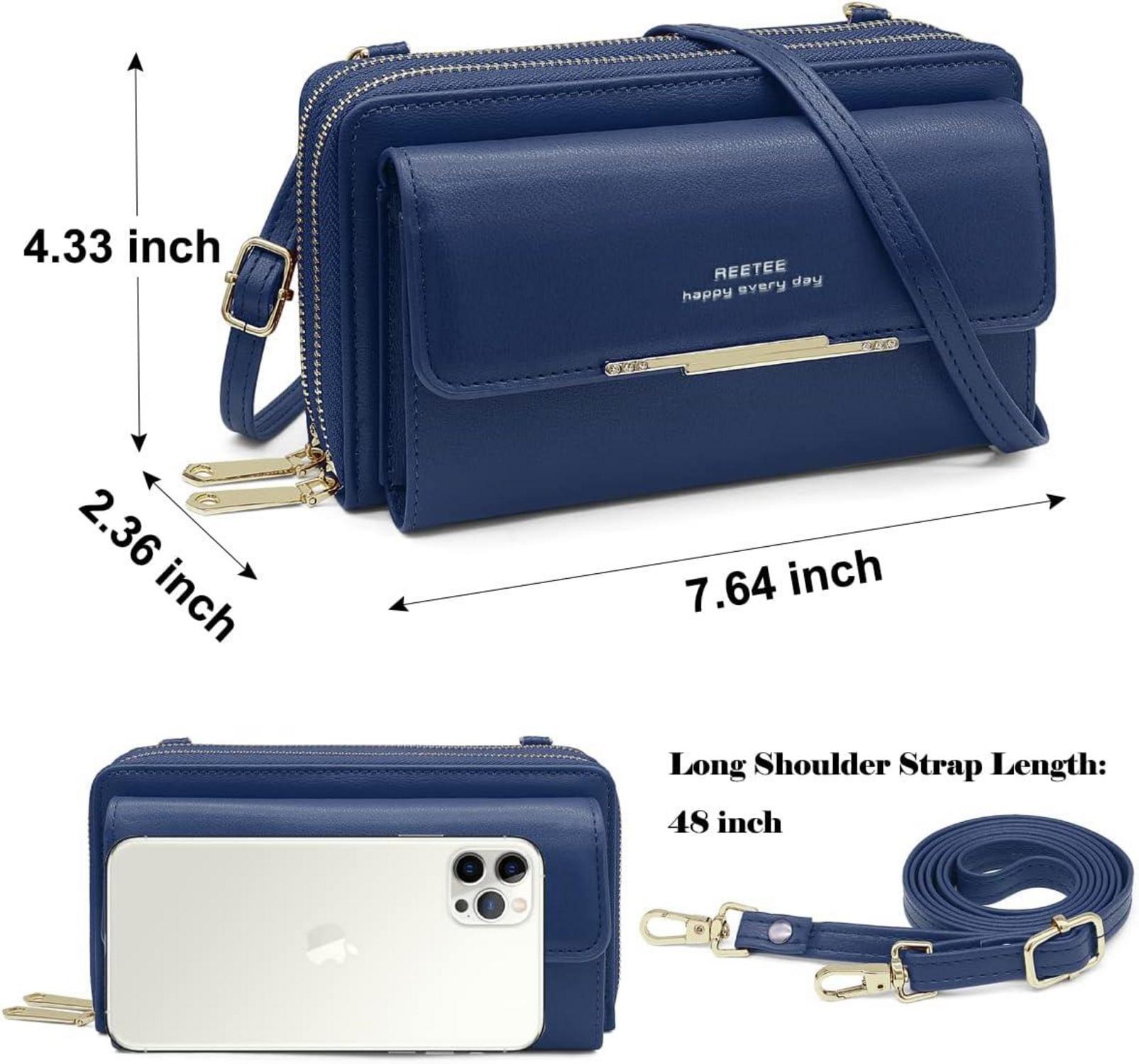Damen Handytasche RFID Schutz Umhängetasche PU Leder Marineblau