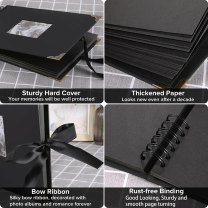 Schwarz Fotoalbum 29,5x21cm zum Selbstgestalten mit 6 Metallic-Stiften