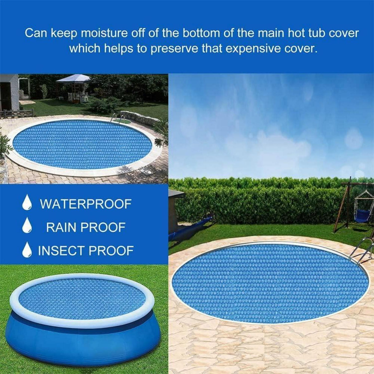 Pool Abdeckplane 183cm – Solar & Thermoplane für Rechteck/Rund