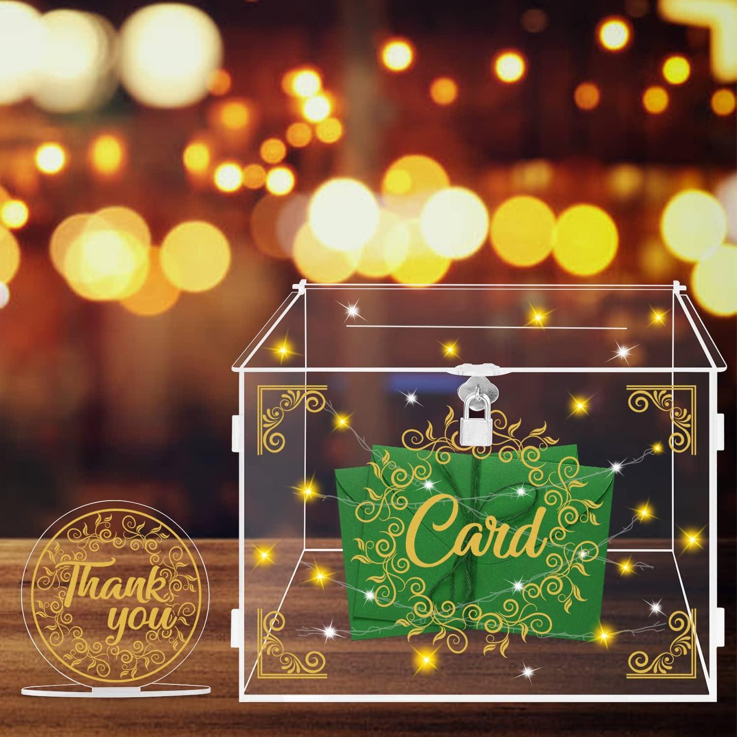 Benjia Hochzeit Kartenbox aus Acryl Transparent Gold 28x22x23cm