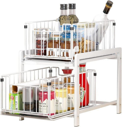 Küchenregal mit Korb-Auszügen 2 Ebenen Rostfreier Stahl Schublade