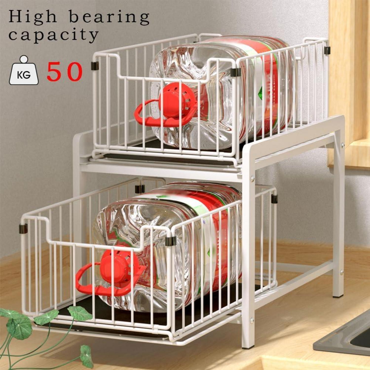 YunNasi Küchenregal mit 2 Korb-Auszügen Rostfreier Stahl Organizer 2 Ebenen