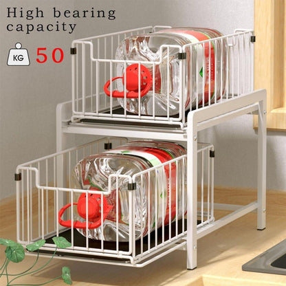 YunNasi Küchenregal mit 2 Korb-Auszügen Rostfreier Stahl Organizer 2 Ebenen