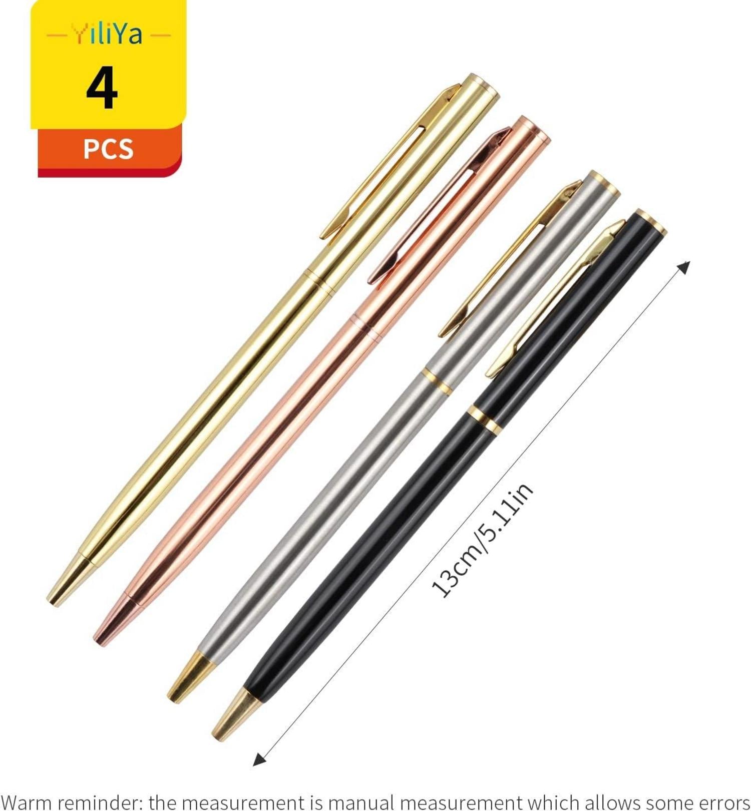 4er Set YiliYa Metall Kugelschreiber Schwarz Rose Gold Gold Silber