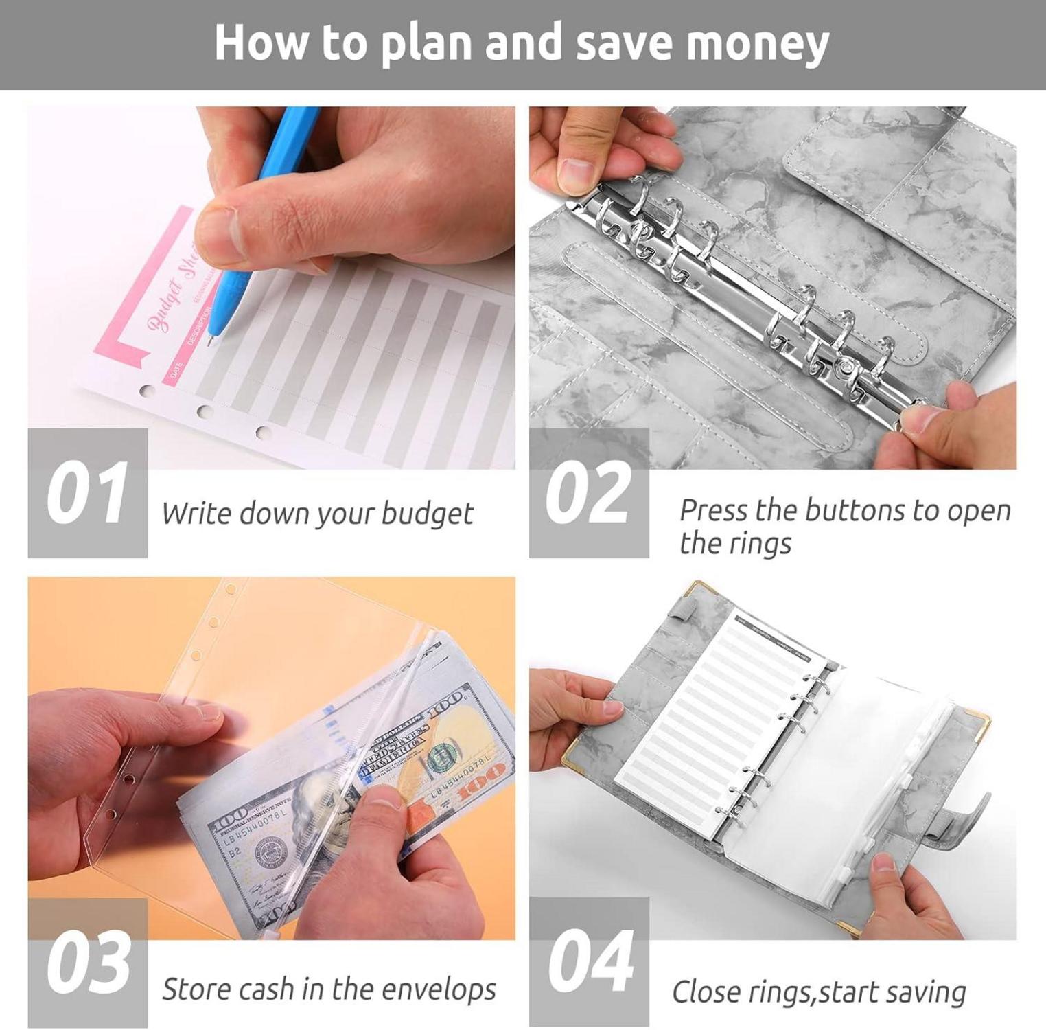 Budget Organizer A6 mit Geldumschläge, Kategorie Labels, PU Leder