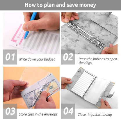 Budget Organizer A6 mit Geldumschläge, Kategorie Labels, PU Leder