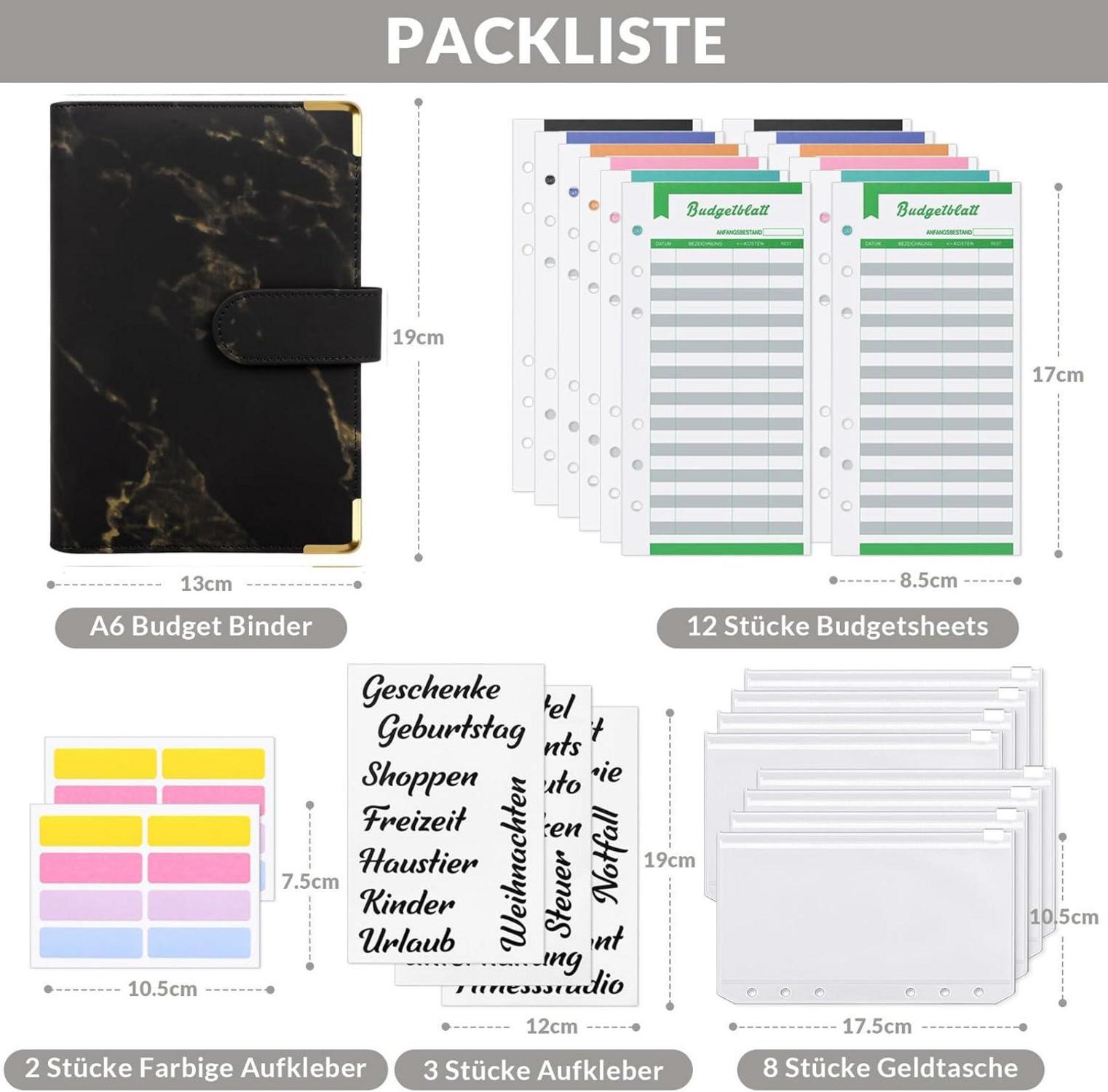 KONVINIT A6 Budget Binder Set mit Geldumschlägen und
