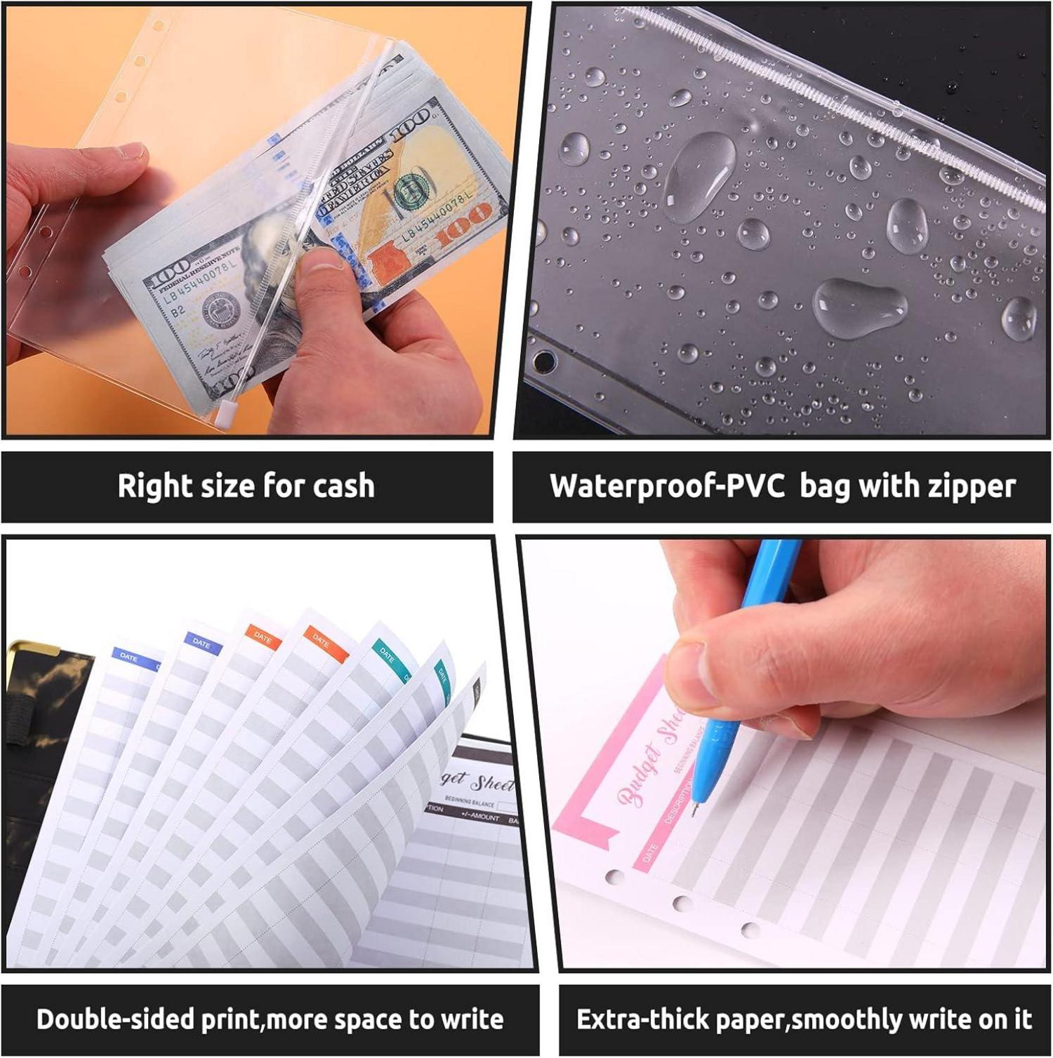 Budget Binder Set mit Geldumschläge und Budgetbogen, Geld Organizer A6 Schwarz