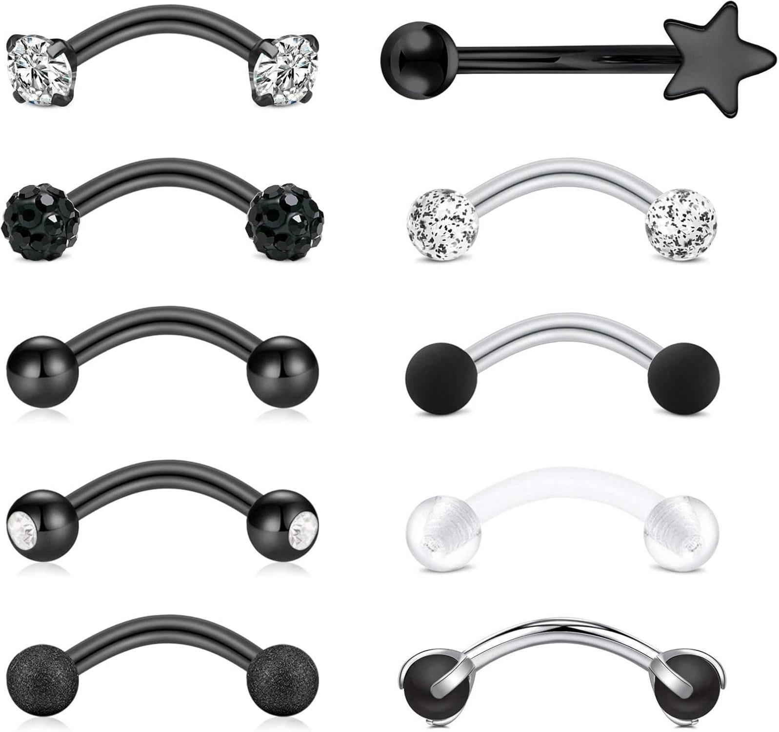 Augenbrauenpiercing Set Rook Piercing 16G 8mm Chirurgenstahl Diamant