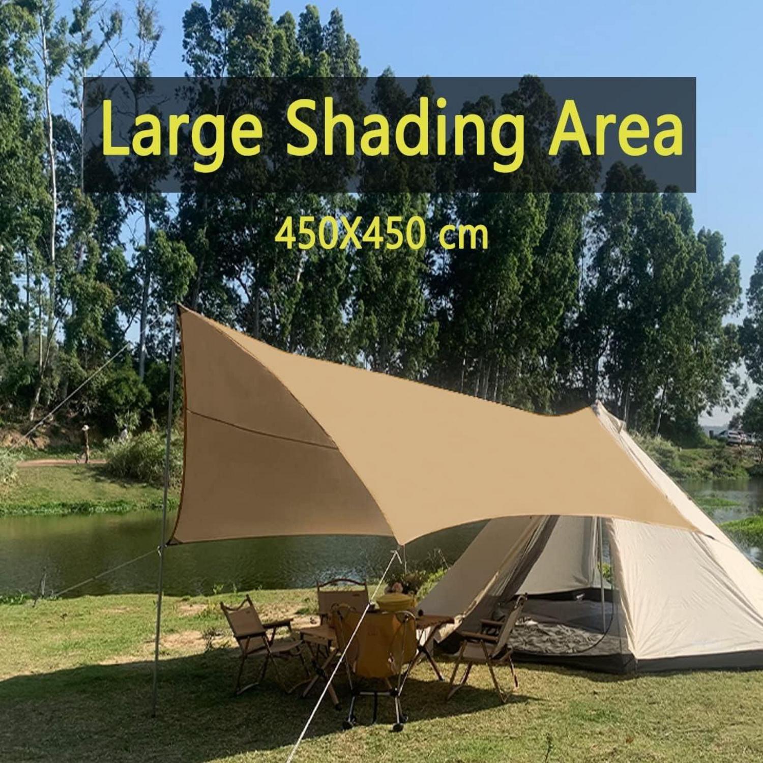 Camping Tarp Zelt 4,5x4,5m Wasserdicht Ultraleicht Multifunktional Beige