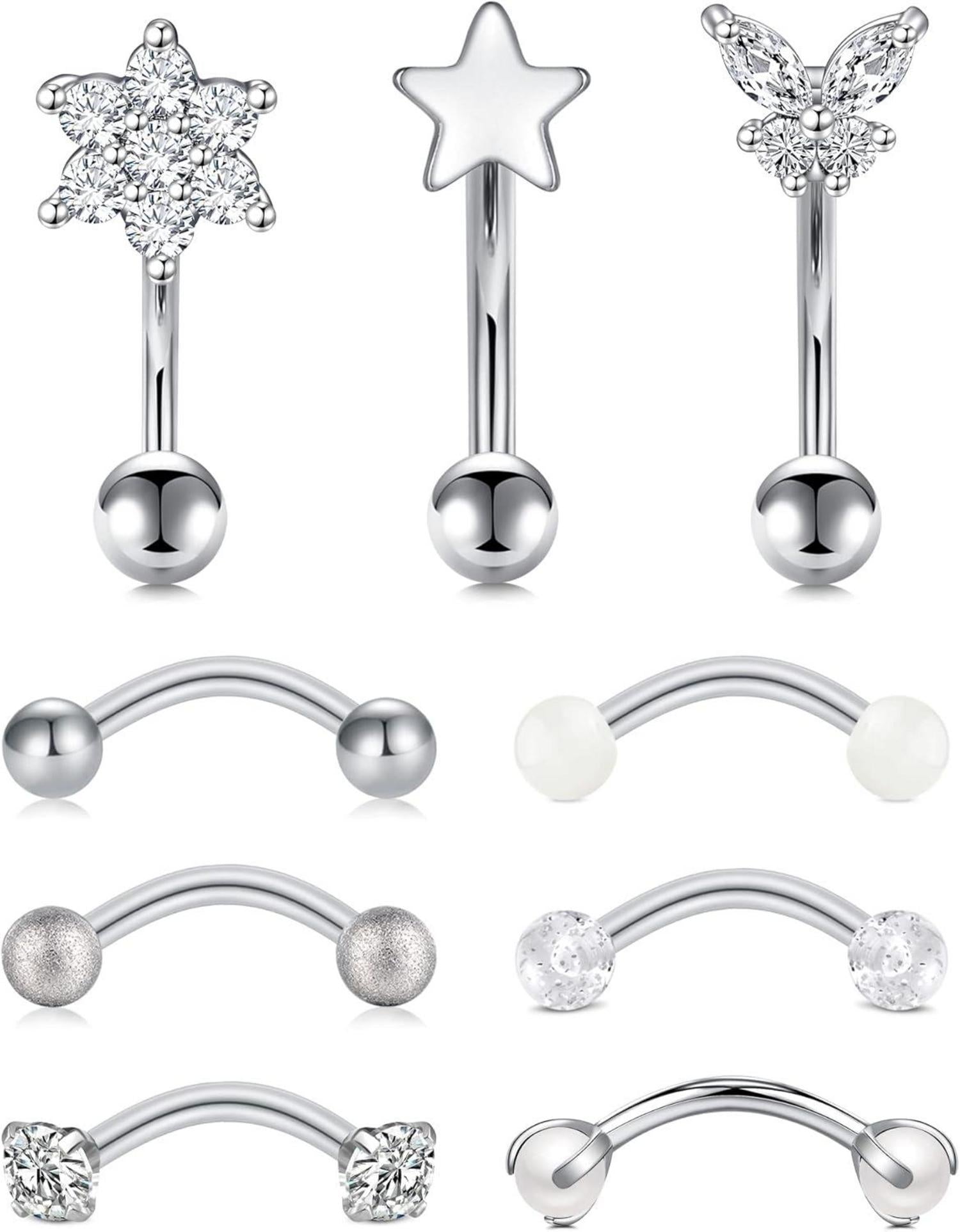 9-10 Stück Augenbrauenpiercing Set 16G Chirurgenstahl Diamant Perle
