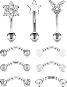 9-10 Stück Augenbrauenpiercing Set 16G Chirurgenstahl Diamant Perle
