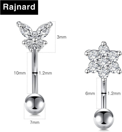9-10 Stück Augenbrauenpiercings Rook Piercing Ohrringe 16G