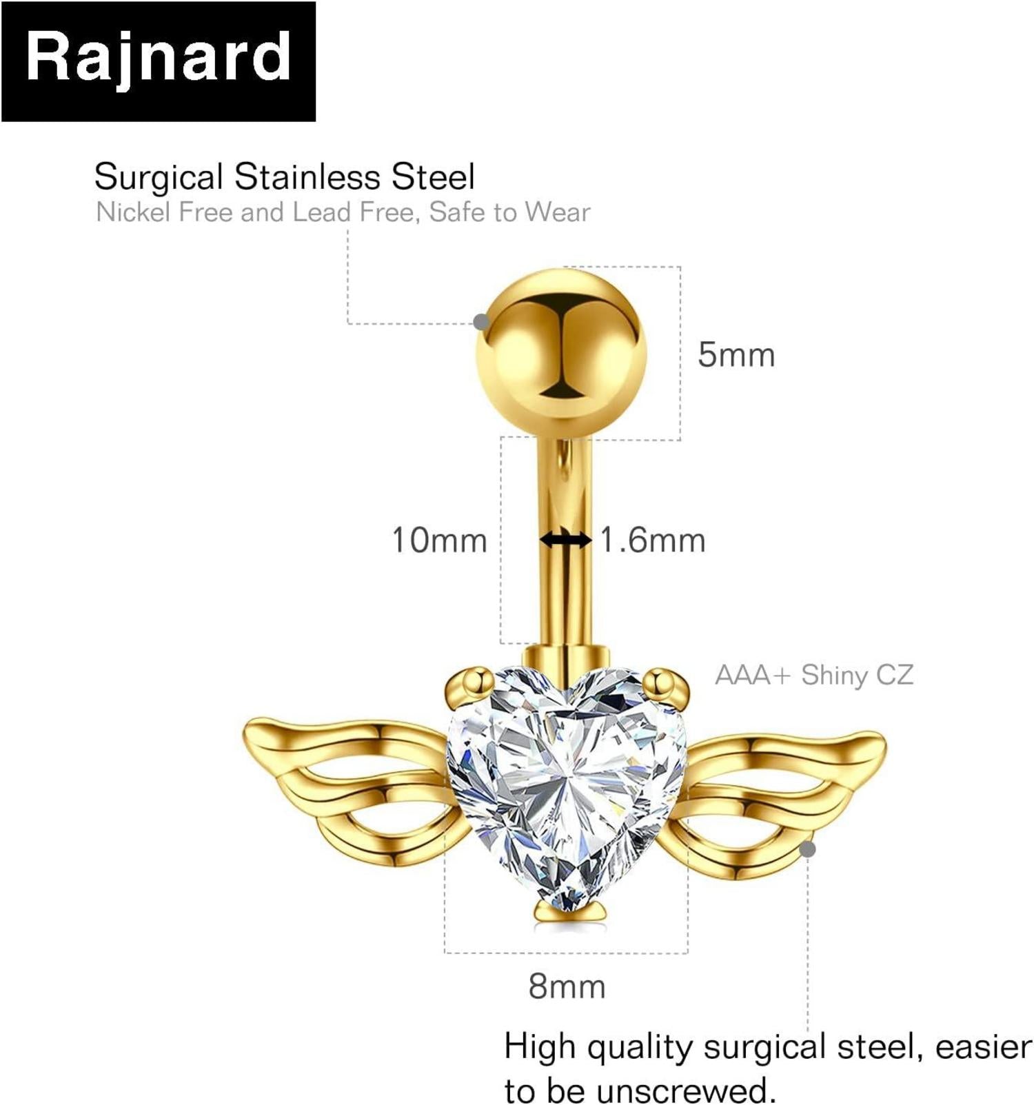 Rajnard Gold Bauchnabelpiercing 14G 10mm Chirurgenstahl Herz