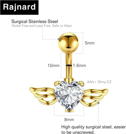 Rajnard Gold Bauchnabelpiercing 14G 10mm Chirurgenstahl Herz