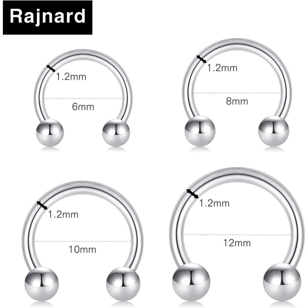Hufeisen Nasenring Piercing Silber Schwarz Rosegold 16G Edelstahl 6-12mm