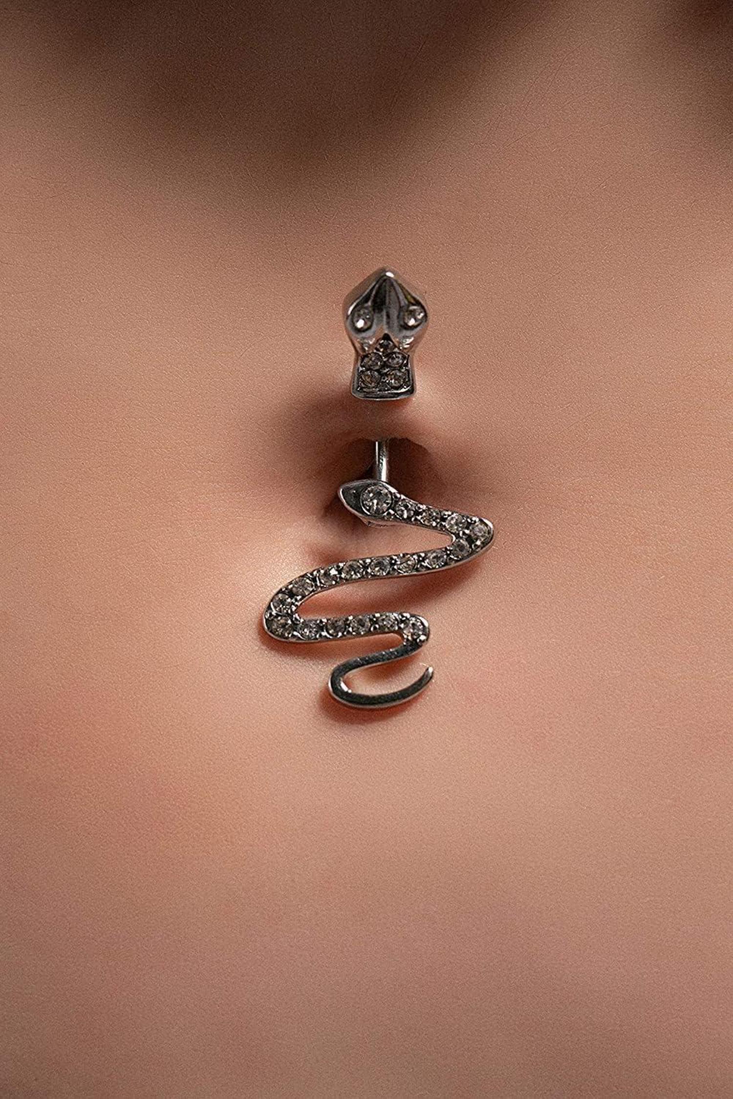 5er Set Bauchnabelpiercing 14G Chirurgenstahl Silber Opal Herz Schlange