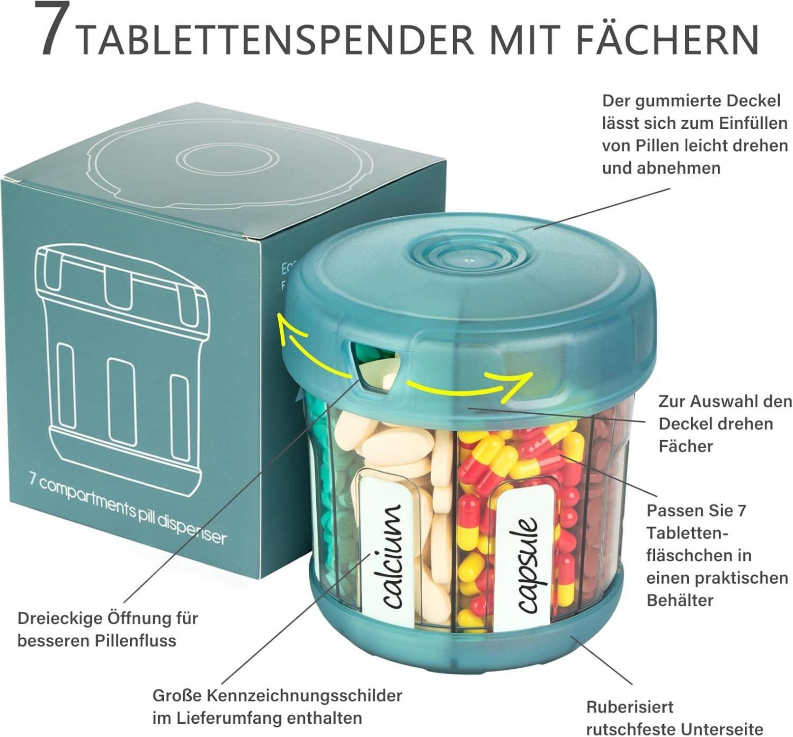 Extra Großer Pillendose Tabletten Organizer 7 Tage Fächer Blau