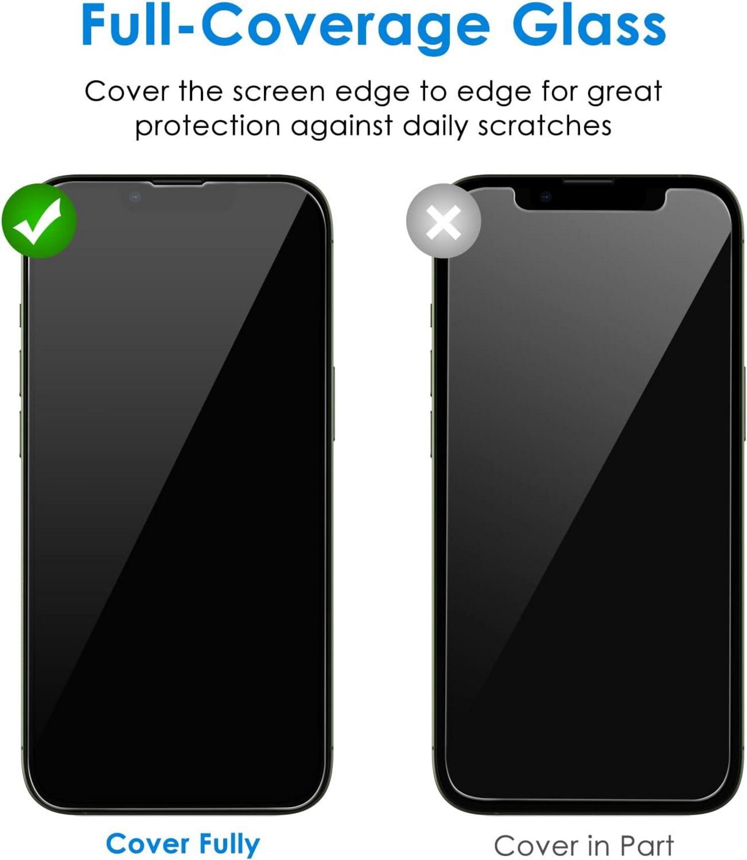 Schutzfolie für iPhone 13 Pro Max 6,7 Zoll, Full Screen Displayschutz, gehärtetes Glas, HD Klar, 2er Pack