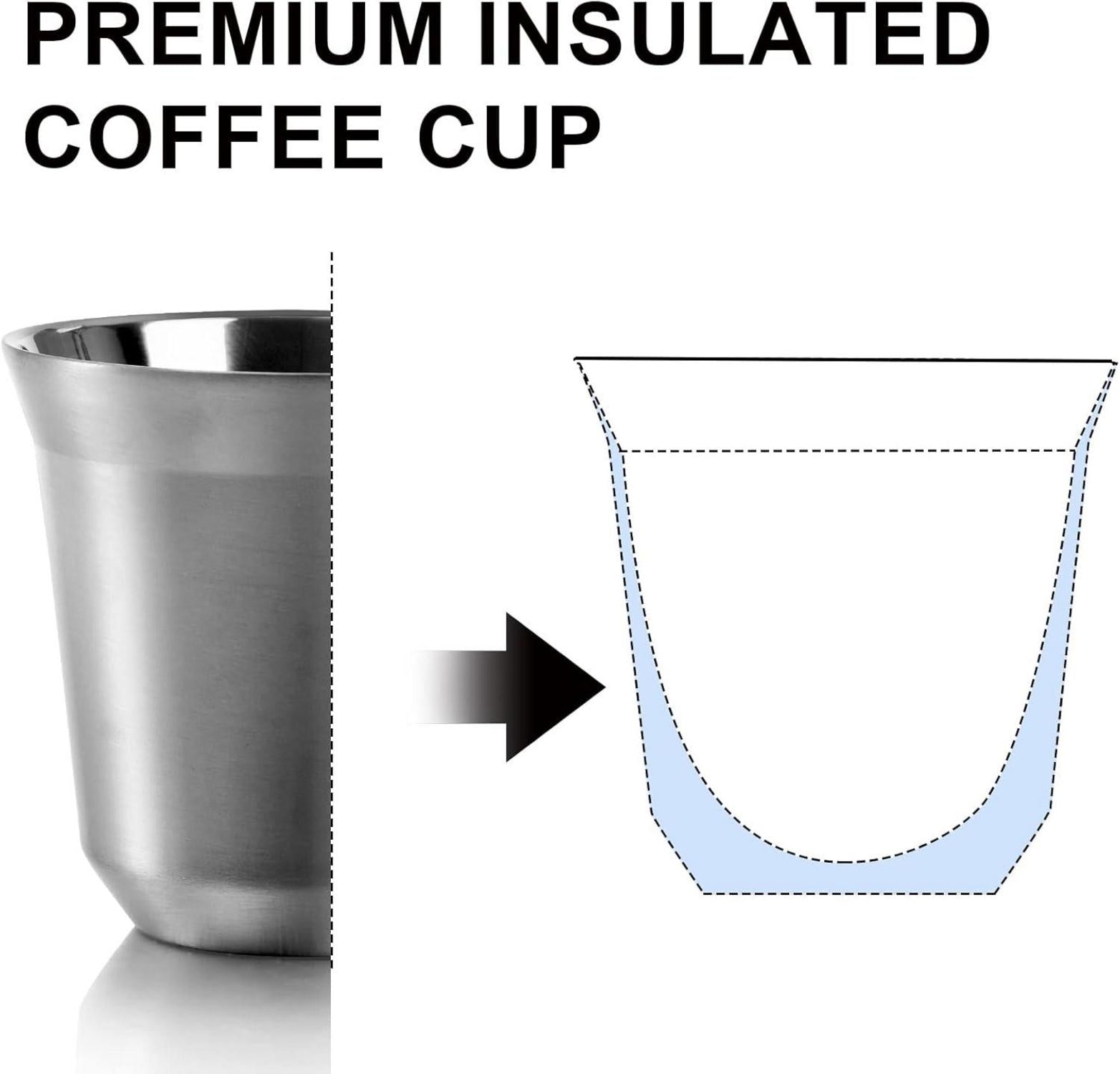 Doppelwandige Edelstahl Espressotassen 80ml 4er Set