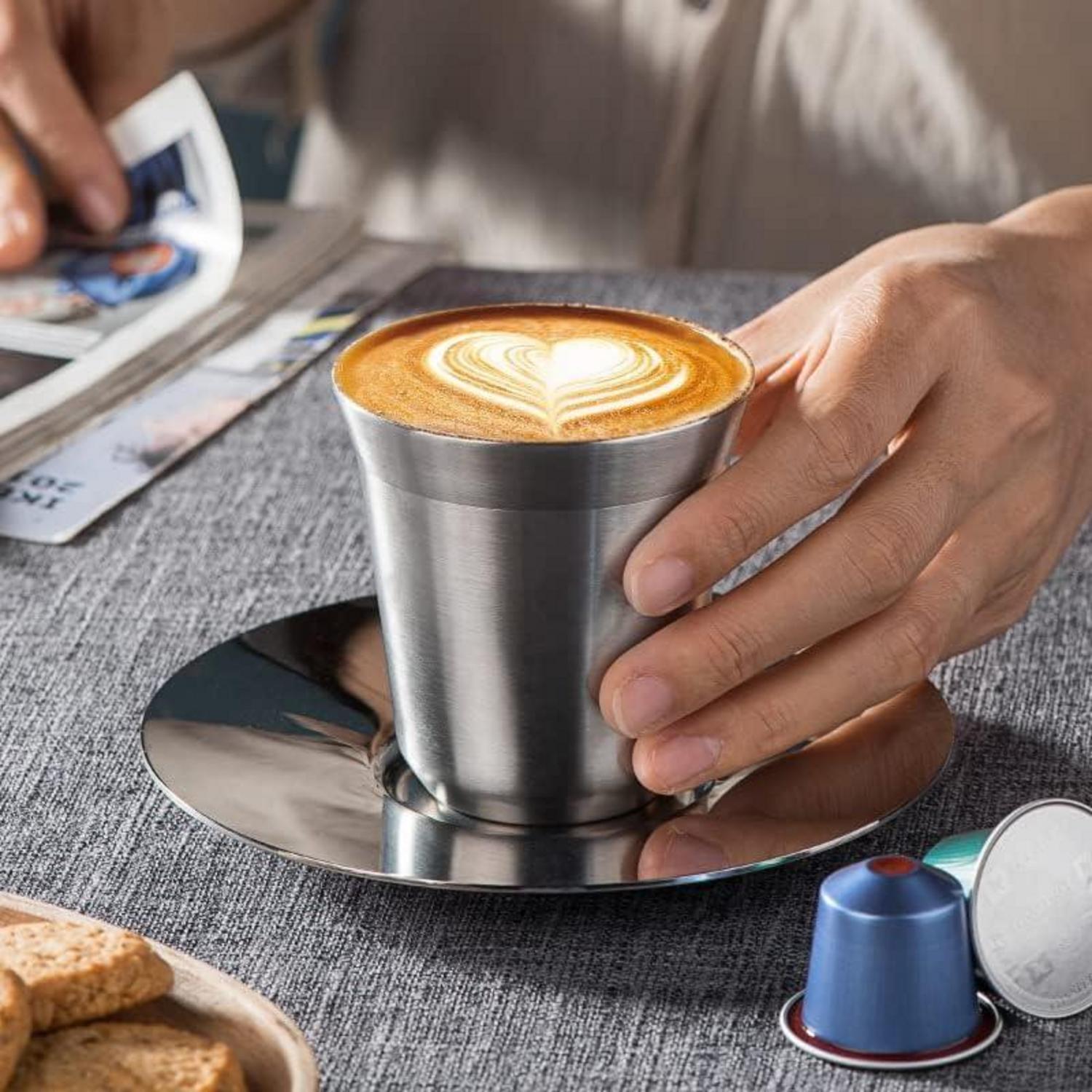 4er Pack Edelstahl Espressotassen 80ml doppelwandig isoliert Hitzebeständig