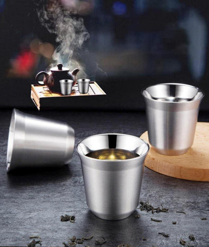 4er Pack Edelstahl Espressotassen 80ml doppelwandig isoliert Hitzebeständig