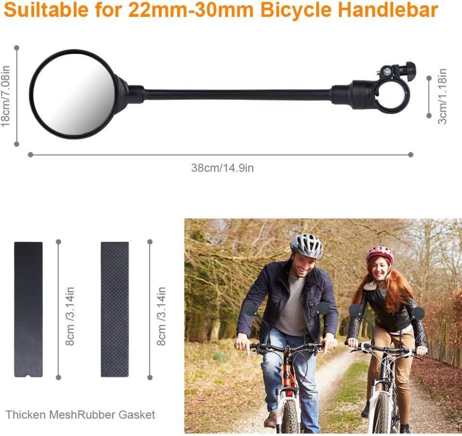 Flintronic Fahrradspiegel 2 Stück 360° Rückspiegel Aluminiumrohr Konvexspiegel 22-30mm Lenkerklemmung