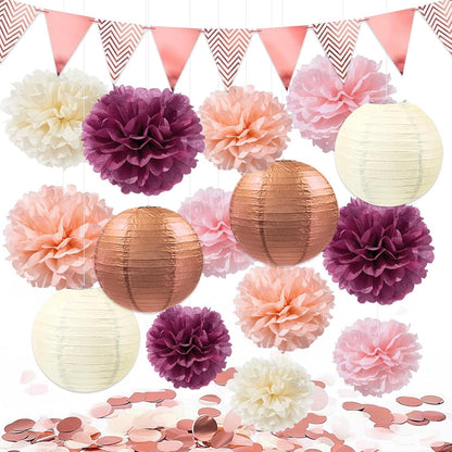 Dekoration Set Hochzeit Rosegold Pompons Girlande Konfetti 16er