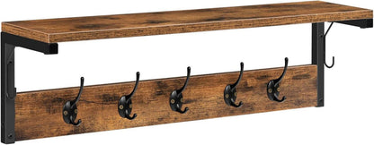 Wandgarderobe mit 7 Haken und Ablage, Dunkelbraun-Schwarz