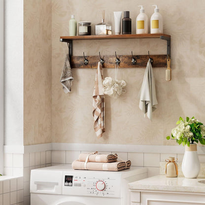 Wandgarderobe mit 7 Haken und Ablage, Dunkelbraun-Schwarz