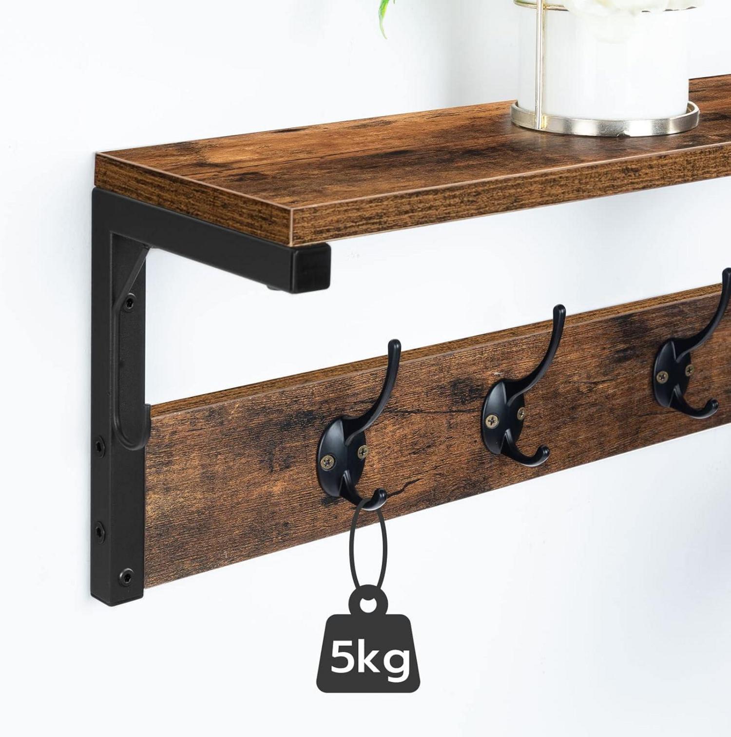 Wandgarderobe mit 7 Haken und Ablage Dunkelbraun Schwarz