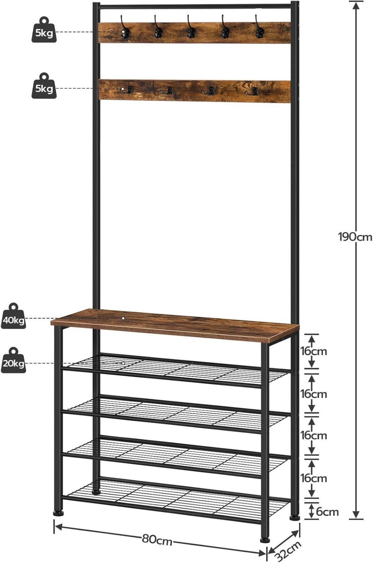 Garderobenständer mit Schuhregal 5 Ebenen Dunkelbraun/Schwarz