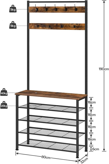 Garderobenständer mit Schuhregal 5 Ebenen Dunkelbraun/Schwarz